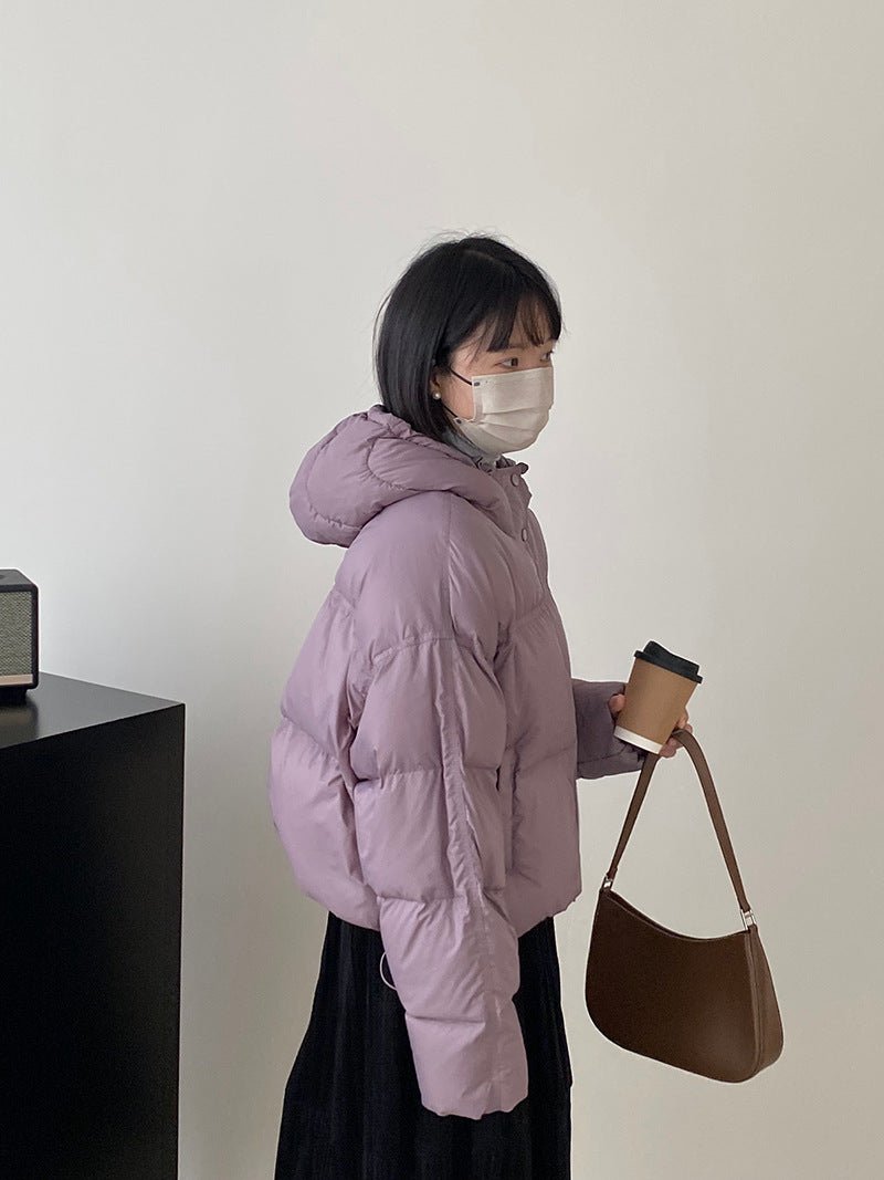 白鴨絨連帽保暖短版羽絨服-4色 - Moon Peach