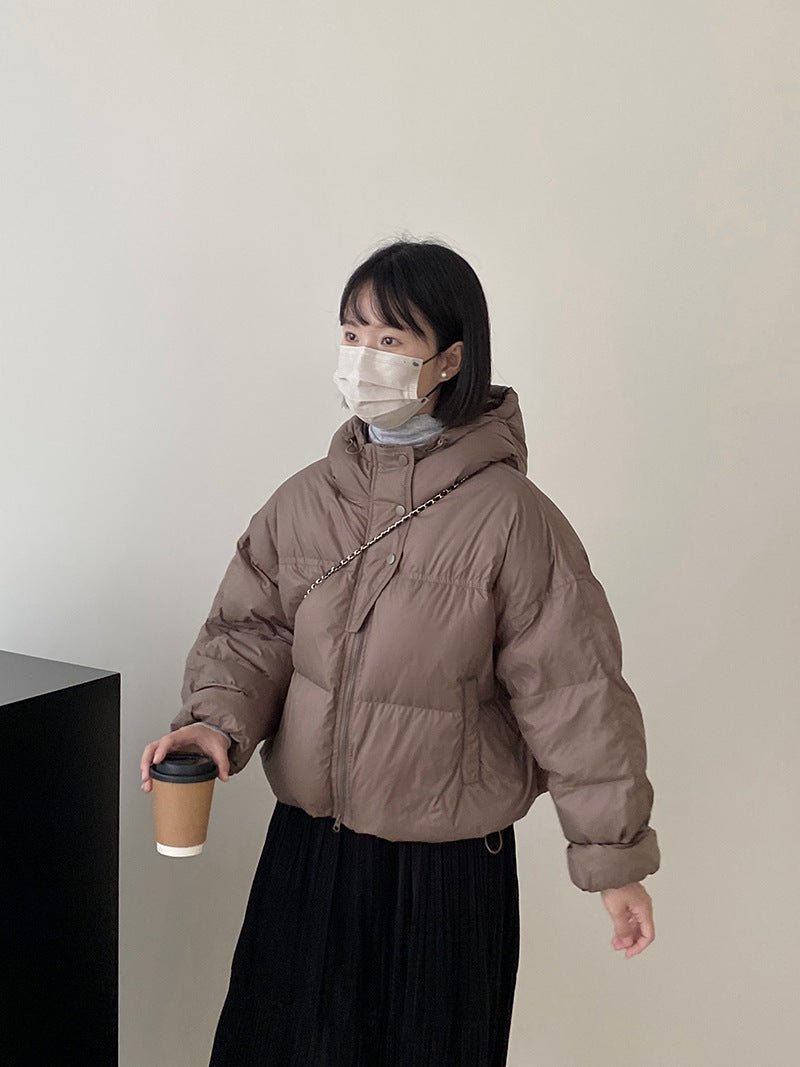 白鴨絨連帽保暖短版羽絨服-4色 - Moon Peach