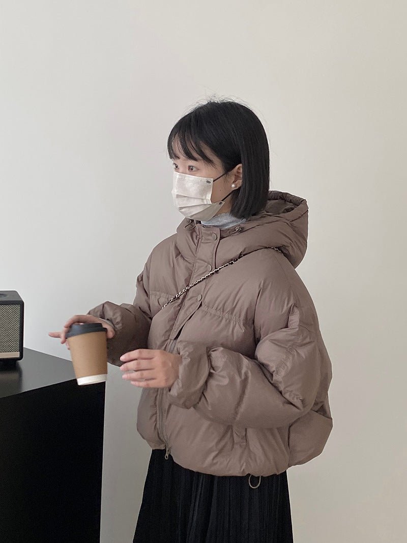 白鴨絨連帽保暖短版羽絨服-4色 - Moon Peach