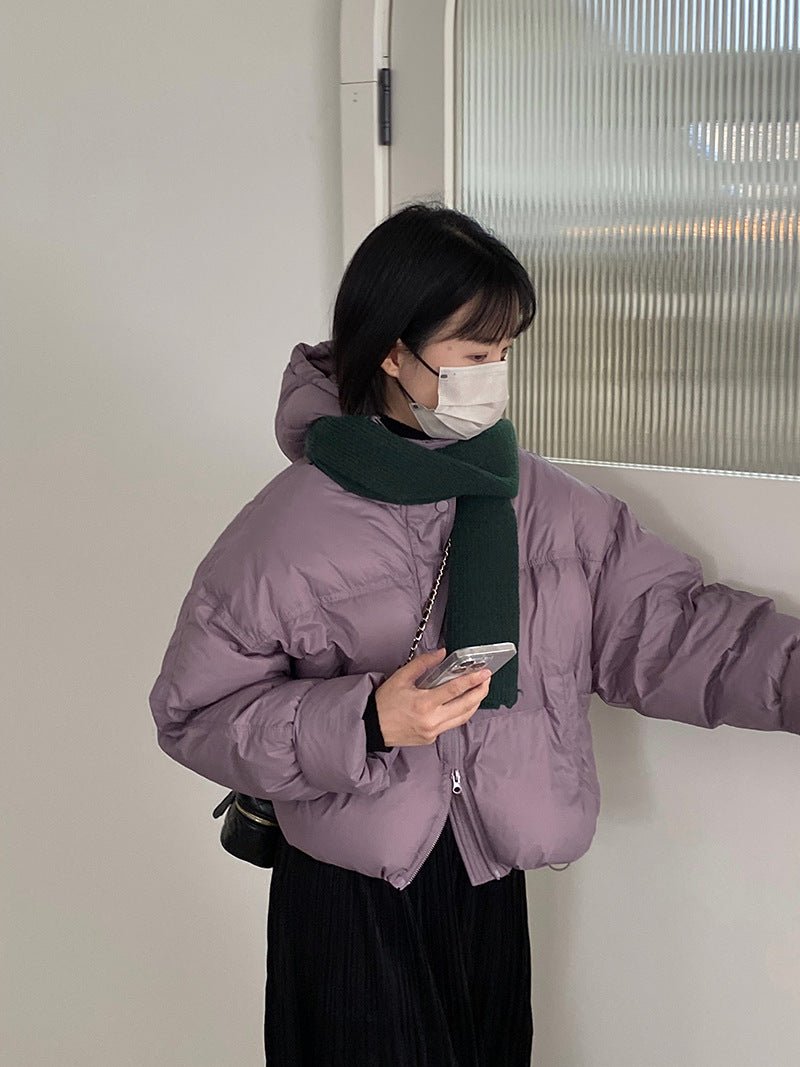 白鴨絨連帽保暖短版羽絨服-4色 - Moon Peach