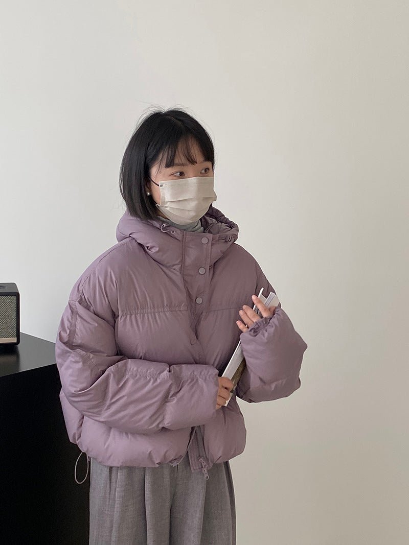 白鴨絨連帽保暖短版羽絨服-4色 - Moon Peach