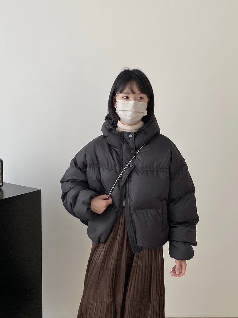 白鴨絨連帽保暖短版羽絨服-4色 - Moon Peach