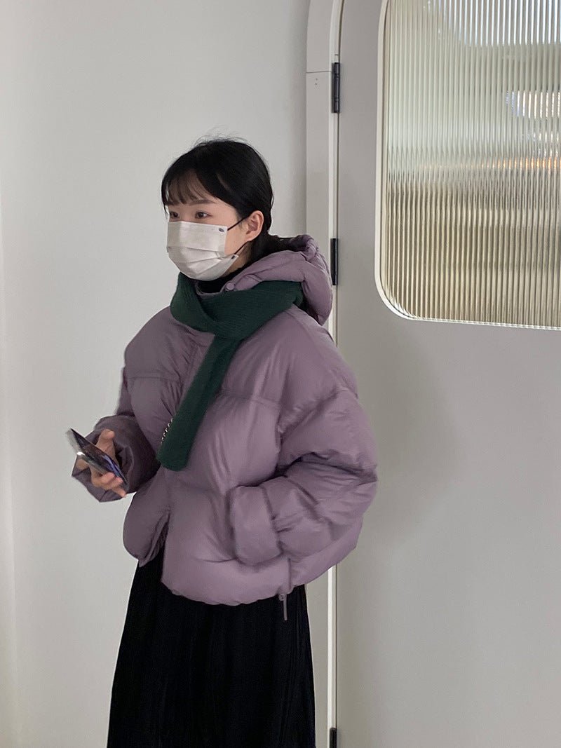 白鴨絨連帽保暖短版羽絨服-4色 - Moon Peach