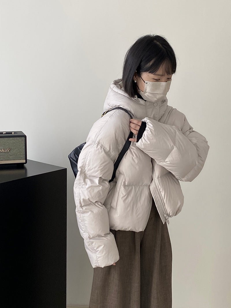 白鴨絨連帽保暖短版羽絨服-4色 - Moon Peach