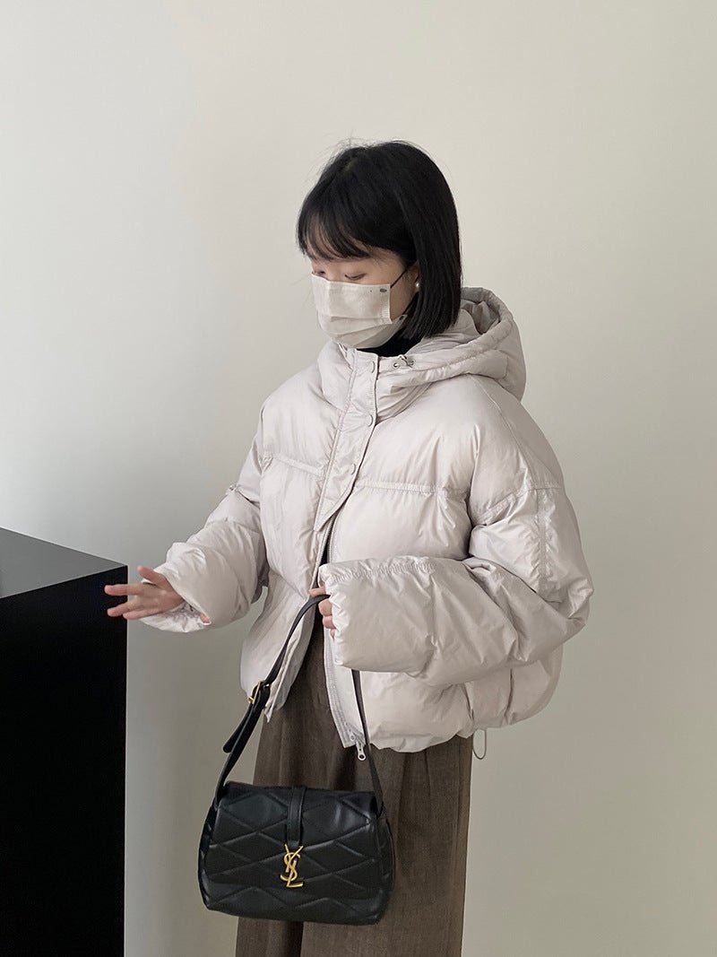 白鴨絨連帽保暖短版羽絨服-4色 - Moon Peach
