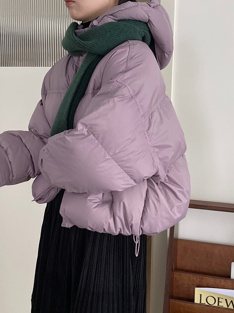 白鴨絨連帽保暖短版羽絨服-4色 - Moon Peach