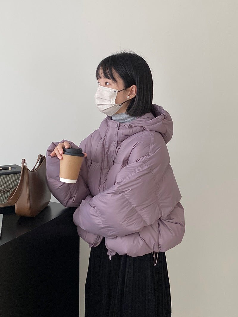 白鴨絨連帽保暖短版羽絨服-4色 - Moon Peach