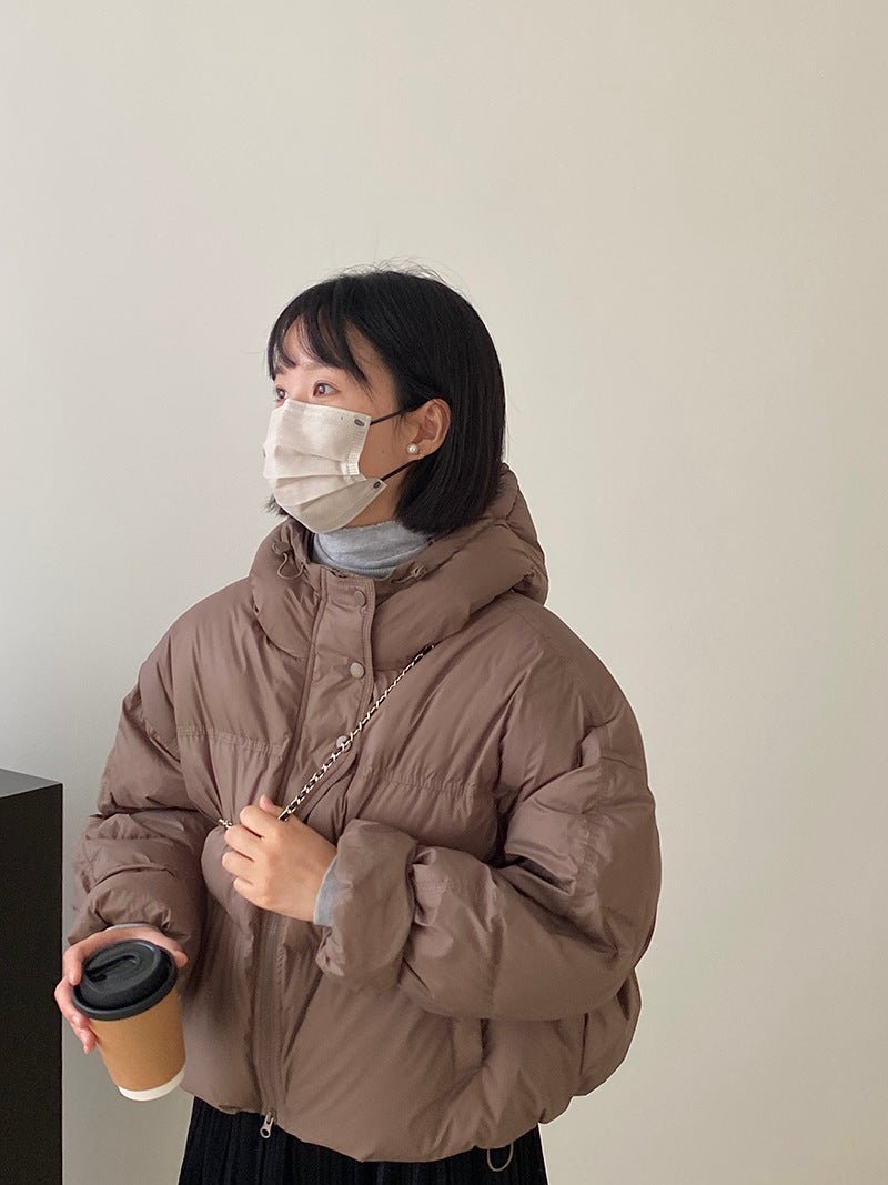 白鴨絨連帽保暖短版羽絨服-4色 - Moon Peach