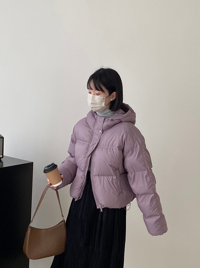白鴨絨連帽保暖短版羽絨服-4色 - Moon Peach