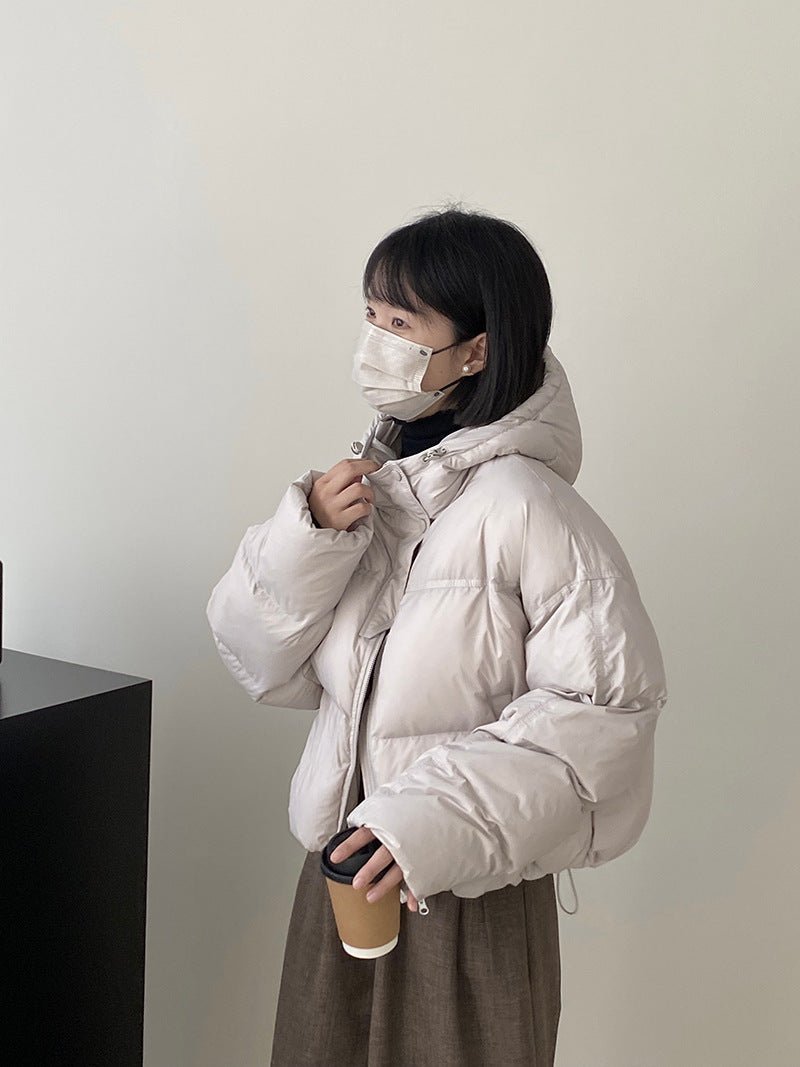 白鴨絨連帽保暖短版羽絨服-4色 - Moon Peach
