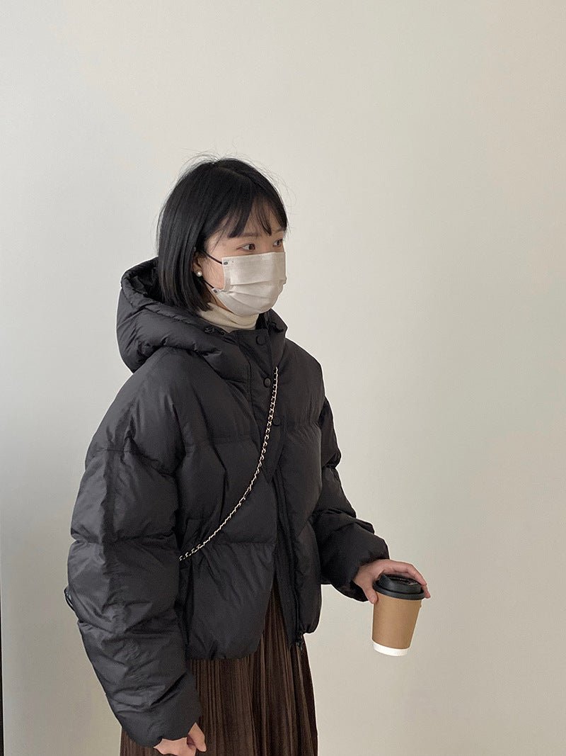 白鴨絨連帽保暖短版羽絨服-4色 - Moon Peach