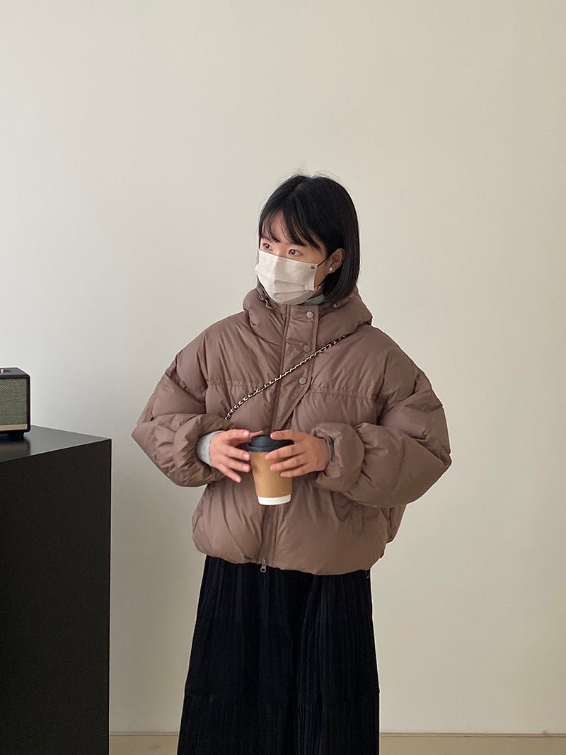 白鴨絨連帽保暖短版羽絨服-4色 - Moon Peach