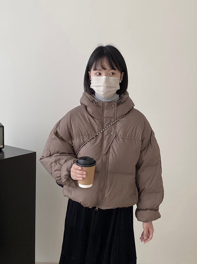 白鴨絨連帽保暖短版羽絨服-4色 - Moon Peach