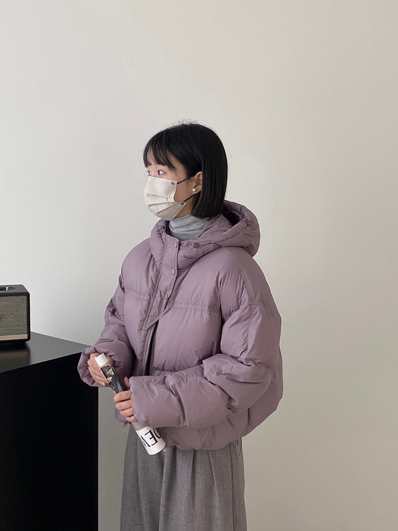 白鴨絨連帽保暖短版羽絨服-4色 - Moon Peach