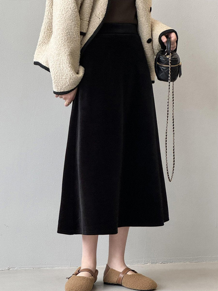 氣質秋冬絲絨加厚半身長裙 - Moon Peach