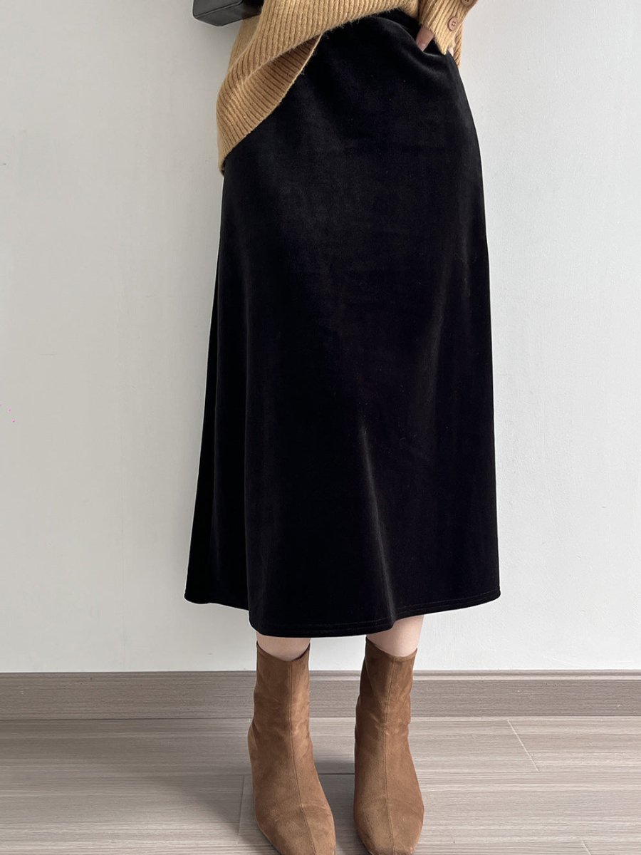 氣質秋冬絲絨加厚半身長裙 - Moon Peach