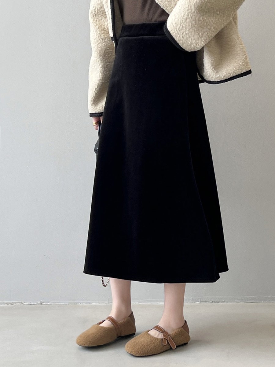 氣質秋冬絲絨加厚半身長裙 - Moon Peach