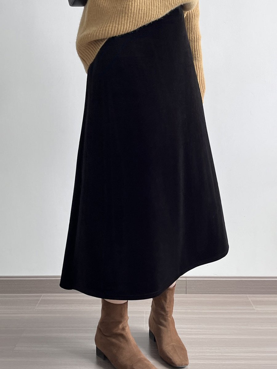 氣質秋冬絲絨加厚半身長裙 - Moon Peach