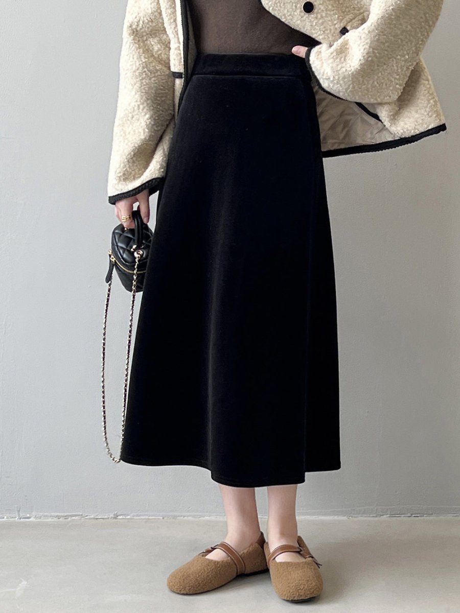 氣質秋冬絲絨加厚半身長裙 - Moon Peach