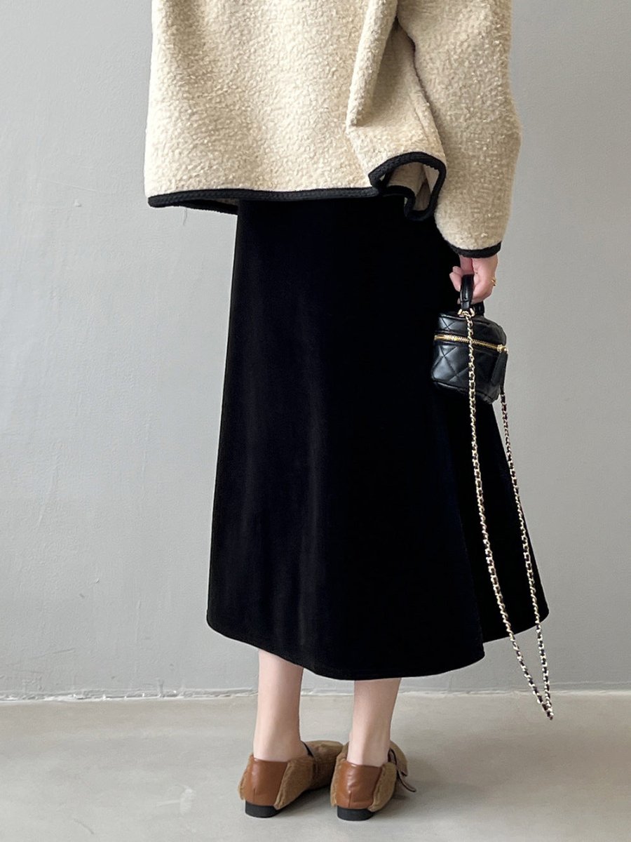 氣質秋冬絲絨加厚半身長裙 - Moon Peach