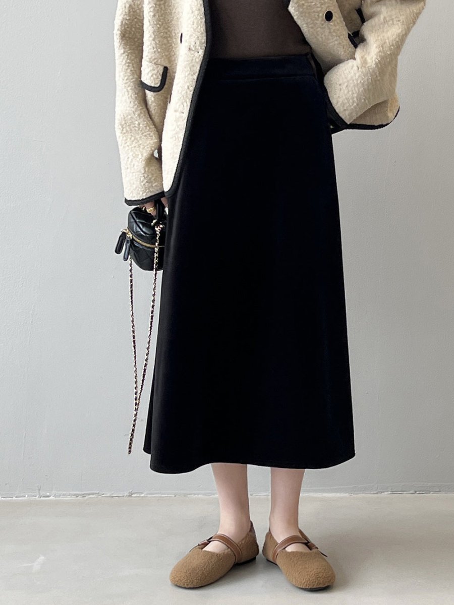 氣質秋冬絲絨加厚半身長裙 - Moon Peach