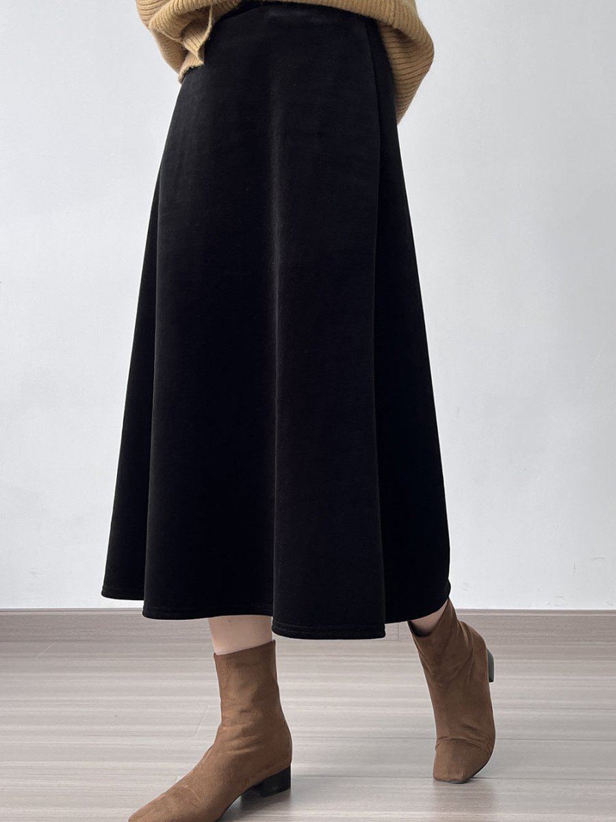 氣質秋冬絲絨加厚半身長裙 - Moon Peach