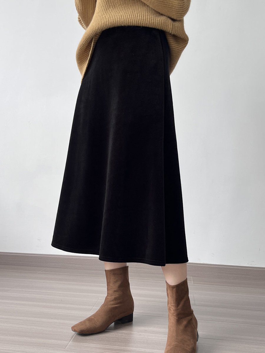 氣質秋冬絲絨加厚半身長裙 - Moon Peach