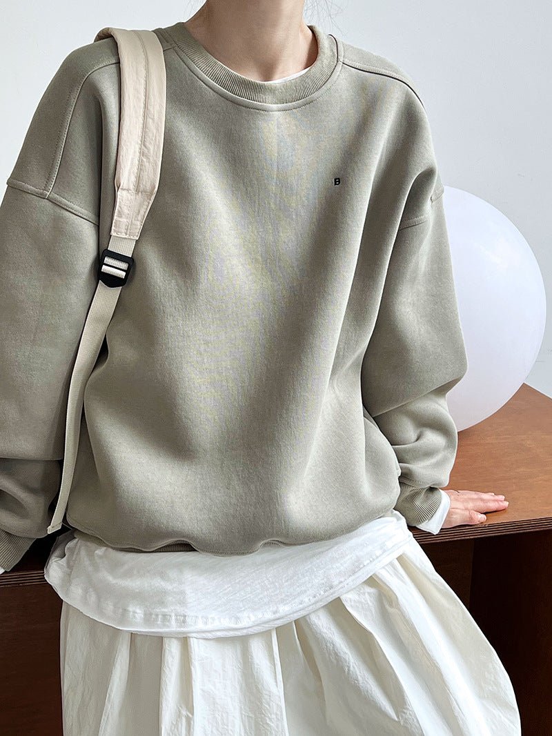 簡約廓形寬鬆純色字母刺繡大學Ｔ-4色 - Moon Peach